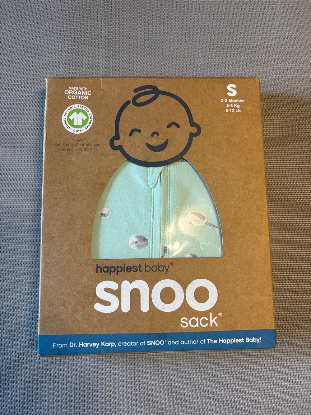 Happiest Baby Snoo Sack Organic Cotton Sleep Sack - teal with planets sz S NWT